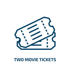 two movie tickets icon from cinema collection. Thin linear two movie tickets, movie, theater outline icon isolated on white background. Line vector two movie tickets sign, symbol for web and mobile