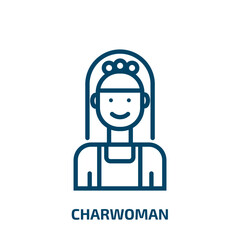 charwoman icon from cleaning collection. Thin linear charwoman, maid, housekeeping outline icon isolated on white background. Line vector charwoman sign, symbol for web and mobile
