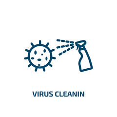 virus cleanin icon from cleaning collection. Thin linear virus cleanin, soap, cleaner outline icon isolated on white background. Line vector virus cleanin sign, symbol for web and mobile