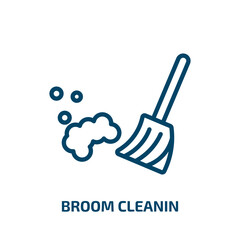 broom cleanin icon from cleaning collection. Thin linear broom cleanin, clean, house outline icon isolated on white background. Line vector broom cleanin sign, symbol for web and mobile