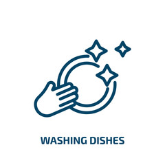 washing dishes icon from cleaning collection. Thin linear washing dishes, equipment, wash outline icon isolated on white background. Line vector washing dishes sign, symbol for web and mobile