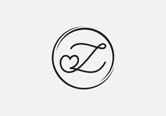 Love font logo design vector sign. Love and heart icon and symbol design vector with Z
