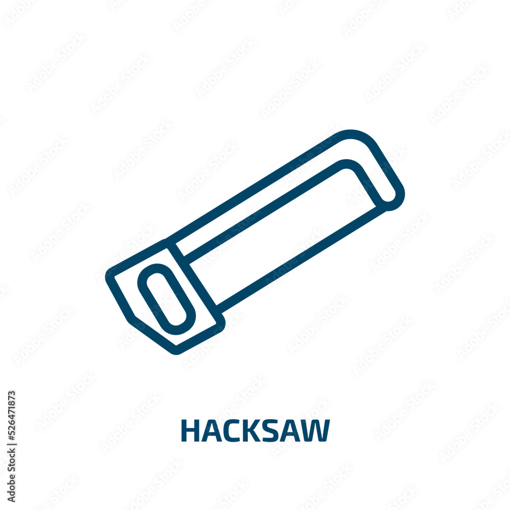 Poster hacksaw icon from construction collection. thin linear hacksaw, work, equipment outline icon isolate
