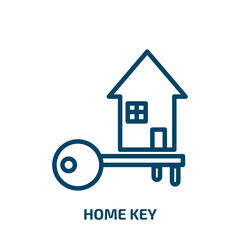 home key icon from construction collection. Thin linear home key, house, key outline icon isolated on white background. Line vector home key sign, symbol for web and mobile