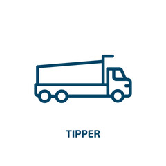 tipper icon from construction collection. Thin linear tipper, cargo, truck outline icon isolated on white background. Line vector tipper sign, symbol for web and mobile