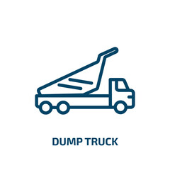 dump truck icon from construction collection. Thin linear dump truck, truck, dump outline icon isolated on white background. Line vector dump truck sign, symbol for web and mobile