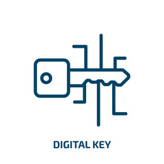 digital key icon from cryptocurrency collection. Thin linear digital key, key, digital outline icon isolated on white background. Line vector digital key sign, symbol for web and mobile