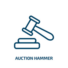 auction hammer icon from cryptocurrency collection. Thin linear auction hammer, auction, judgement outline icon isolated on white background. Line vector auction hammer sign, symbol for web and mobile