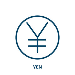 yen icon from cryptocurrency collection. Thin linear yen, banking, bank outline icon isolated on white background. Line vector yen sign, symbol for web and mobile