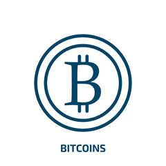 bitcoins icon from cryptocurrency collection. Thin linear bitcoins, payment, finance outline icon isolated on white background. Line vector bitcoins sign, symbol for web and mobile