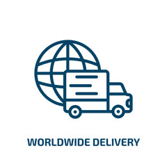 worldwide delivery icon from delivery and logistic collection. Thin linear worldwide delivery, delivery, shipping outline icon isolated on white background. Line vector worldwide delivery sign, symbol
