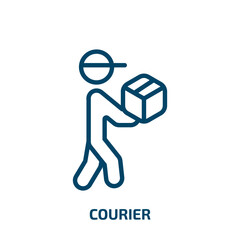 courier icon from delivery and logistic collection. Thin linear courier, package, delivery outline icon isolated on white background. Line vector courier sign, symbol for web and mobile