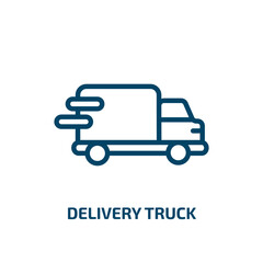 delivery truck icon from delivery and logistic collection. Thin linear delivery truck, shipping, cargo outline icon isolated on white background. Line vector delivery truck sign, symbol for web and