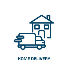 home delivery icon from packing and delivery collection. Thin linear home delivery, delivery, transport outline icon isolated on white background. Line vector home delivery sign, symbol for web and