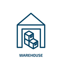 warehouse icon from delivery and logistic collection. Thin linear warehouse, business, box outline icon isolated on white background. Line vector warehouse sign, symbol for web and mobile