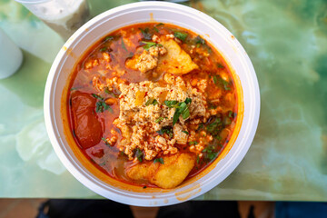 Bun Rieu Cua, Crab paste vermicelli soup with minced shrimp, tofu, tomato, shrimp paste, Vietnamese...