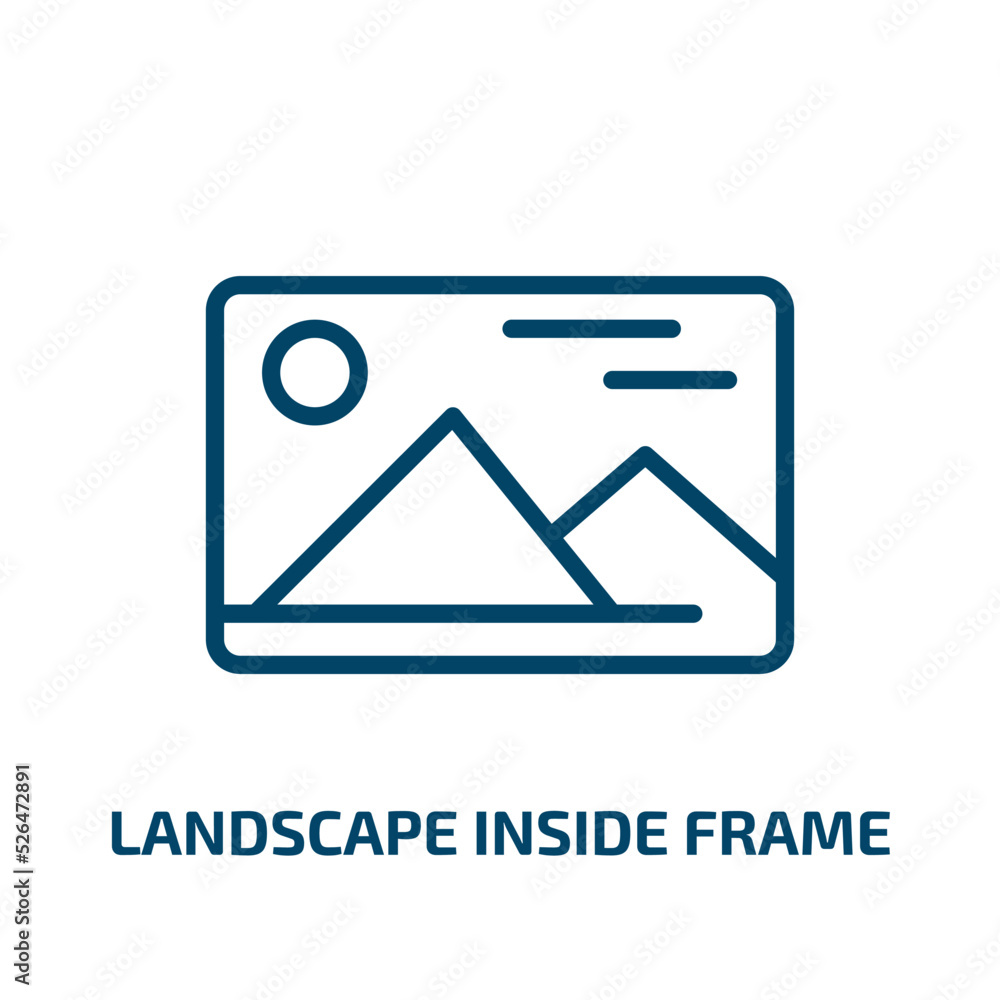 Poster landscape inside frame icon from nature collection. thin linear landscape inside frame, architecture