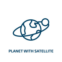 planet with satellite icon from nature collection. Thin linear planet with satellite, satellite, planet outline icon isolated on white background. Line vector planet with satellite sign, symbol for