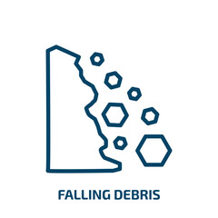 falling debris icon from nature collection. Thin linear falling debris, space, debris outline icon isolated on white background. Line vector falling debris sign, symbol for web and mobile