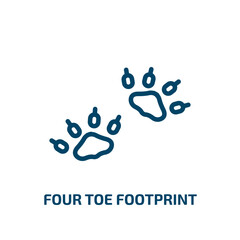 four toe footprint icon from nature collection. Thin linear four toe footprint, 4, imprint outline icon isolated on white background. Line vector four toe footprint sign, symbol for web and mobile