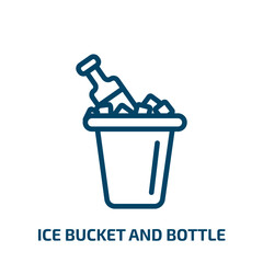 ice bucket and bottle icon from drinks collection. Thin linear ice bucket and bottle, bottle, beverage outline icon isolated on white background. Line vector ice bucket and bottle sign, symbol for web