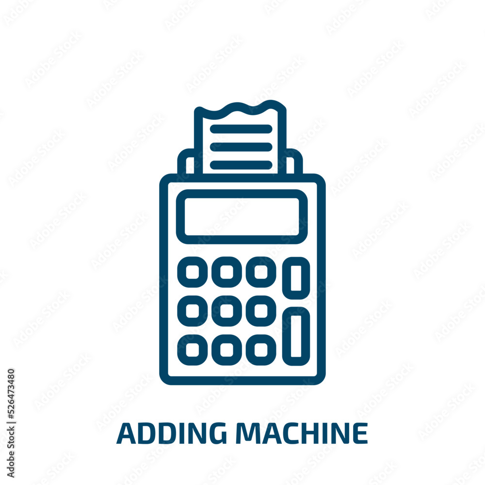 Poster adding machine icon from education collection. thin linear adding machine, work, tools outline icon 