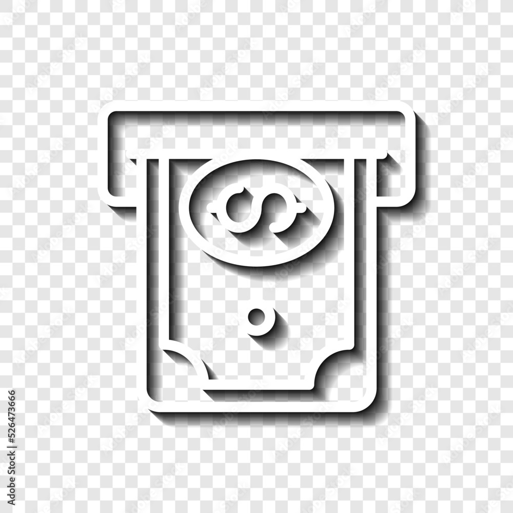 Poster atm and cash simple icon vector. flat design. white with shadow on transparent grid.ai