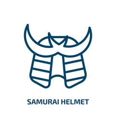 samurai helmet icon from fashion collection. Thin linear samurai helmet, japan, japanese outline icon isolated on white background. Line vector samurai helmet sign, symbol for web and mobile