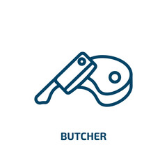 butcher icon from food collection. Thin linear butcher, food, meat outline icon isolated on white background. Line vector butcher sign, symbol for web and mobile