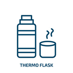 thermo flask icon from food collection. Thin linear thermo flask, flask, travel outline icon isolated on white background. Line vector thermo flask sign, symbol for web and mobile