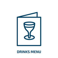 drinks menu icon from food collection. Thin linear drinks menu, drink, menu outline icon isolated on white background. Line vector drinks menu sign, symbol for web and mobile