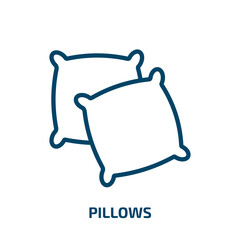 pillows icon from furniture & household collection. Thin linear pillows, bed, sleep outline icon isolated on white background. Line vector pillows sign, symbol for web and mobile
