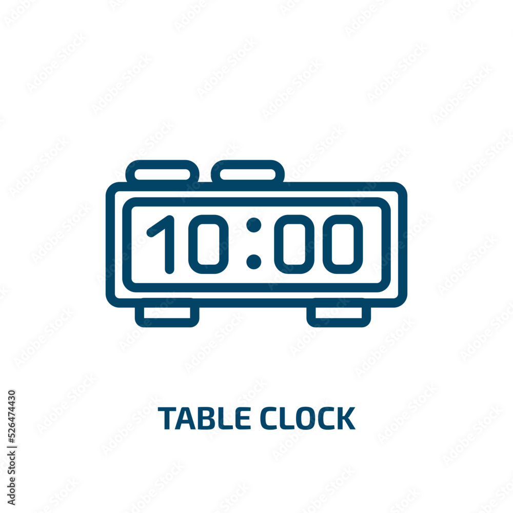 Poster table clock icon from furniture & household collection. thin linear table clock, clock, table outlin