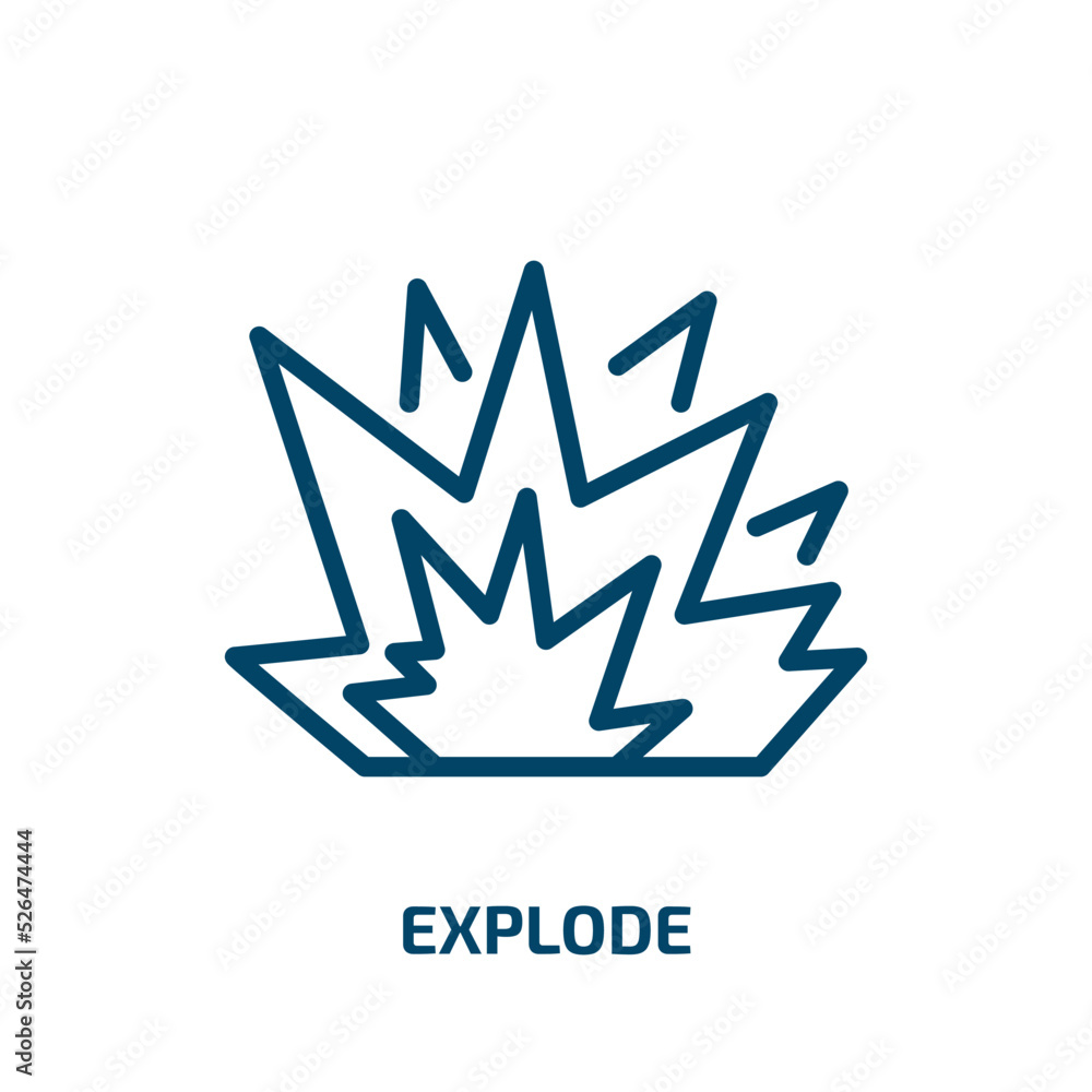 Poster explode icon from geometry collection. thin linear explode, explosion, cloud outline icon isolated o