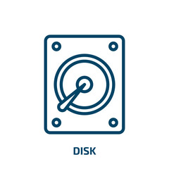disk icon from geometry collection. Thin linear disk, drive, data outline icon isolated on white background. Line vector disk sign, symbol for web and mobile