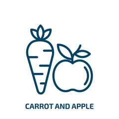 carrot and apple icon from gym and fitness collection. Thin linear carrot and apple, fruit, apple outline icon isolated on white background. Line vector carrot and apple sign, symbol for web and