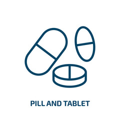 pill and tablet icon from gym and fitness collection. Thin linear pill and tablet, medical, pharmaceutical outline icon isolated on white background. Line vector pill and tablet sign, symbol for web