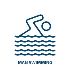 Fototapeta premium man swimming icon from gym and fitness collection. Thin linear man swimming, man, sea outline icon isolated on white background. Line vector man swimming sign, symbol for web and mobile
