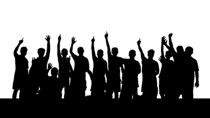 Naklejka premium Isolated silhouette, people raising their hands in joy.