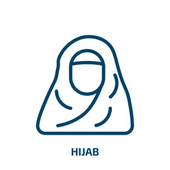 hijab icon from religion collection. Thin linear hijab, muslim, people outline icon isolated on white background. Line vector hijab sign, symbol for web and mobile