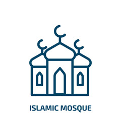 islamic mosque icon from religion collection. Thin linear islamic mosque, mosque, islamic outline icon isolated on white background. Line vector islamic mosque sign, symbol for web and mobile