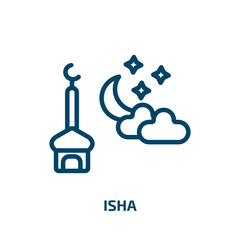 isha icon from religion collection. Thin linear isha, allah, islamic outline icon isolated on white background. Line vector isha sign, symbol for web and mobile