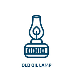 old oil lamp icon from religion collection. Thin linear old oil lamp, old, metal outline icon isolated on white background. Line vector old oil lamp sign, symbol for web and mobile