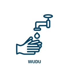 wudu icon from religion collection. Thin linear wudu, religious, fountain outline icon isolated on white background. Line vector wudu sign, symbol for web and mobile