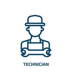 technician icon from people collection. Thin linear technician, industry, business outline icon isolated on white background. Line vector technician sign, symbol for web and mobile