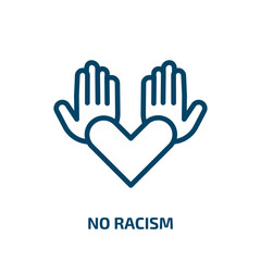 no racism icon from people collection. Thin linear no racism, human, friendship outline icon isolated on white background. Line vector no racism sign, symbol for web and mobile