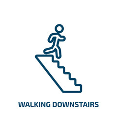 walking downstairs icon from people collection. Thin linear walking downstairs, walk, stair outline icon isolated on white background. Line vector walking downstairs sign, symbol for web and mobile