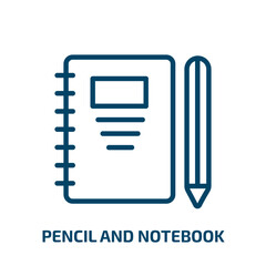 pencil and notebook icon from people collection. Thin linear pencil and notebook, notebook, paper outline icon isolated on white background. Line vector pencil and notebook sign, symbol for web and