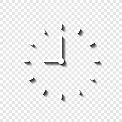 Clock simple icon vector. Flat design. White with shadow on transparent grid.ai