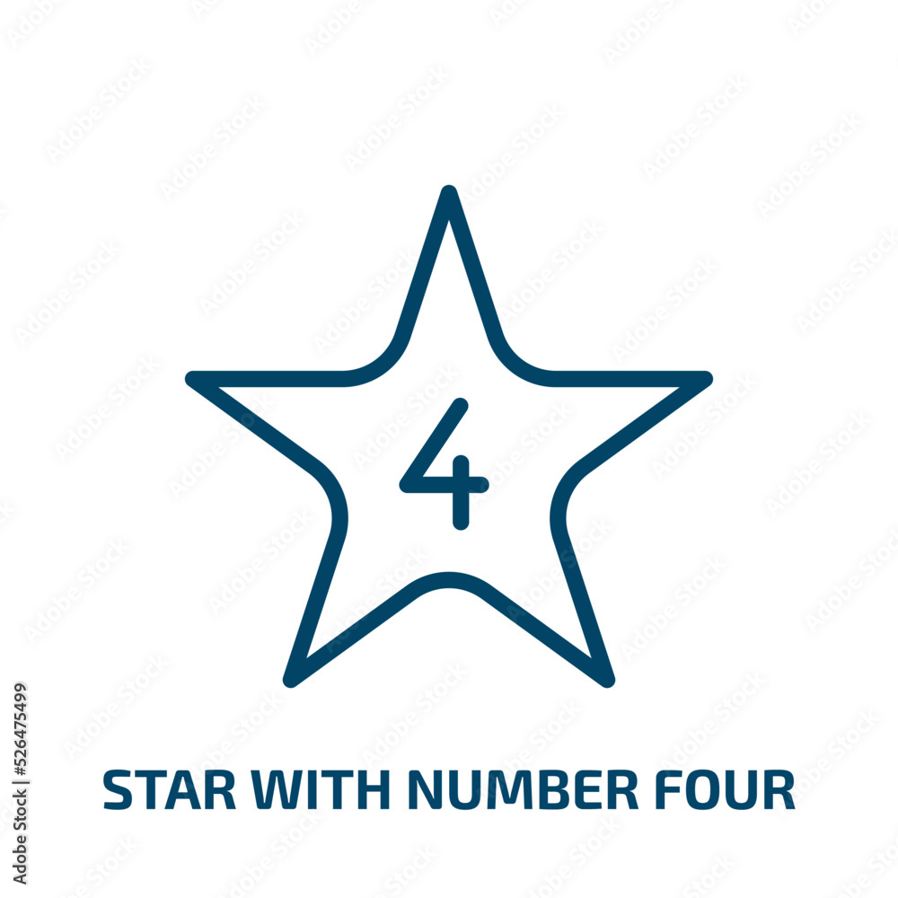 Poster star with number four icon from shapes collection. thin linear star with number four, number, star o